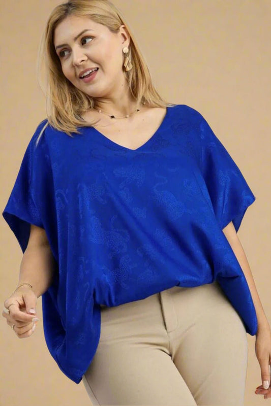 UMGEE - Cobalt Leopard Jacquard V - Neck Top