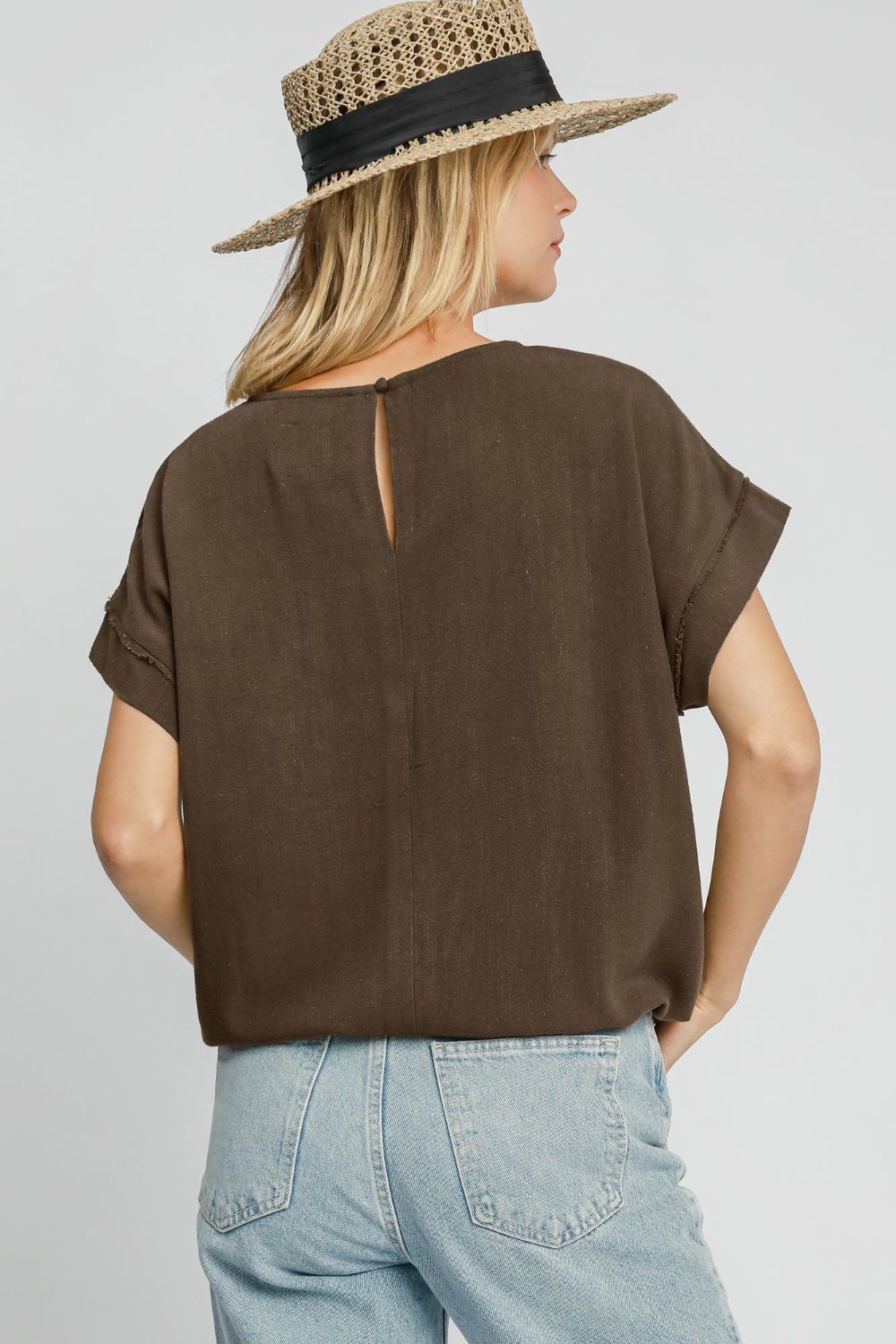 UMGEE - Coffee Brown Drawstring Hem Short Sleeve T-Shirt