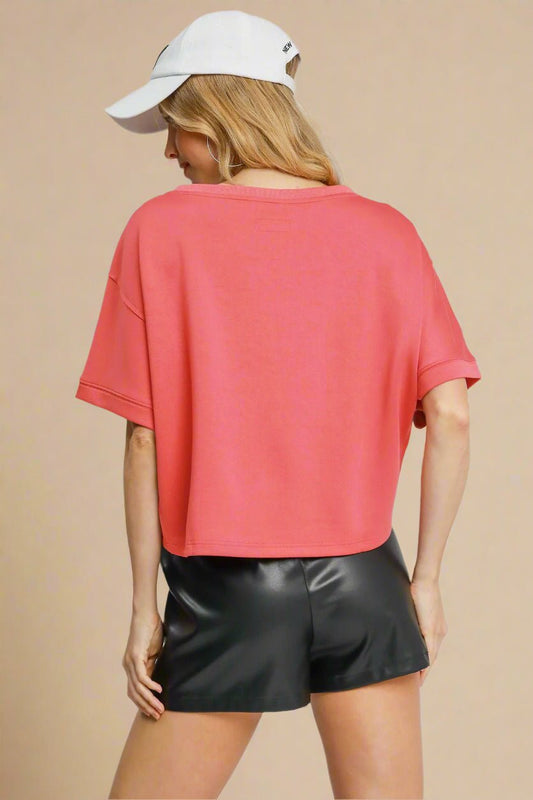 UMGEE - Coral Short Sleeve Boxy Tee with Ribbed Hem