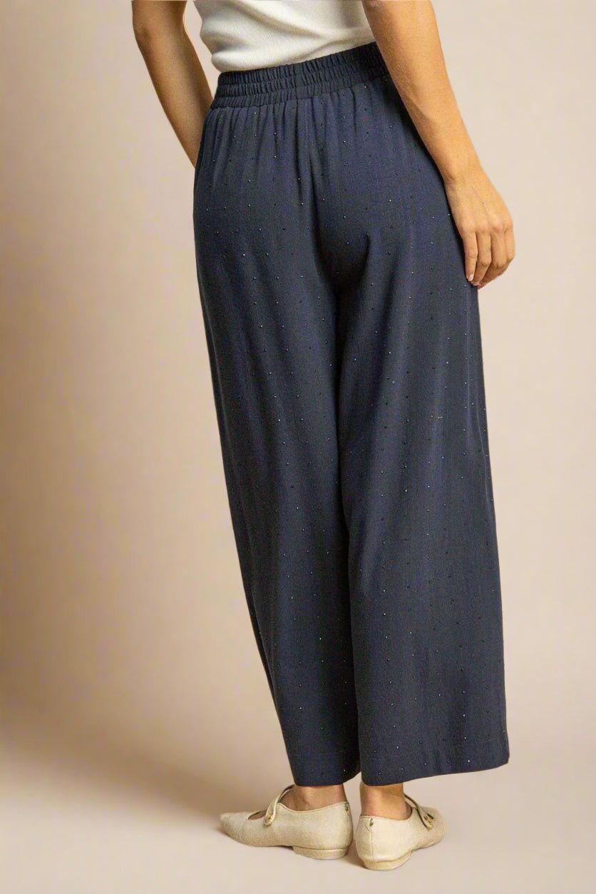 UMGEE - Dark Blue Rhinestone Wide - Leg Pants