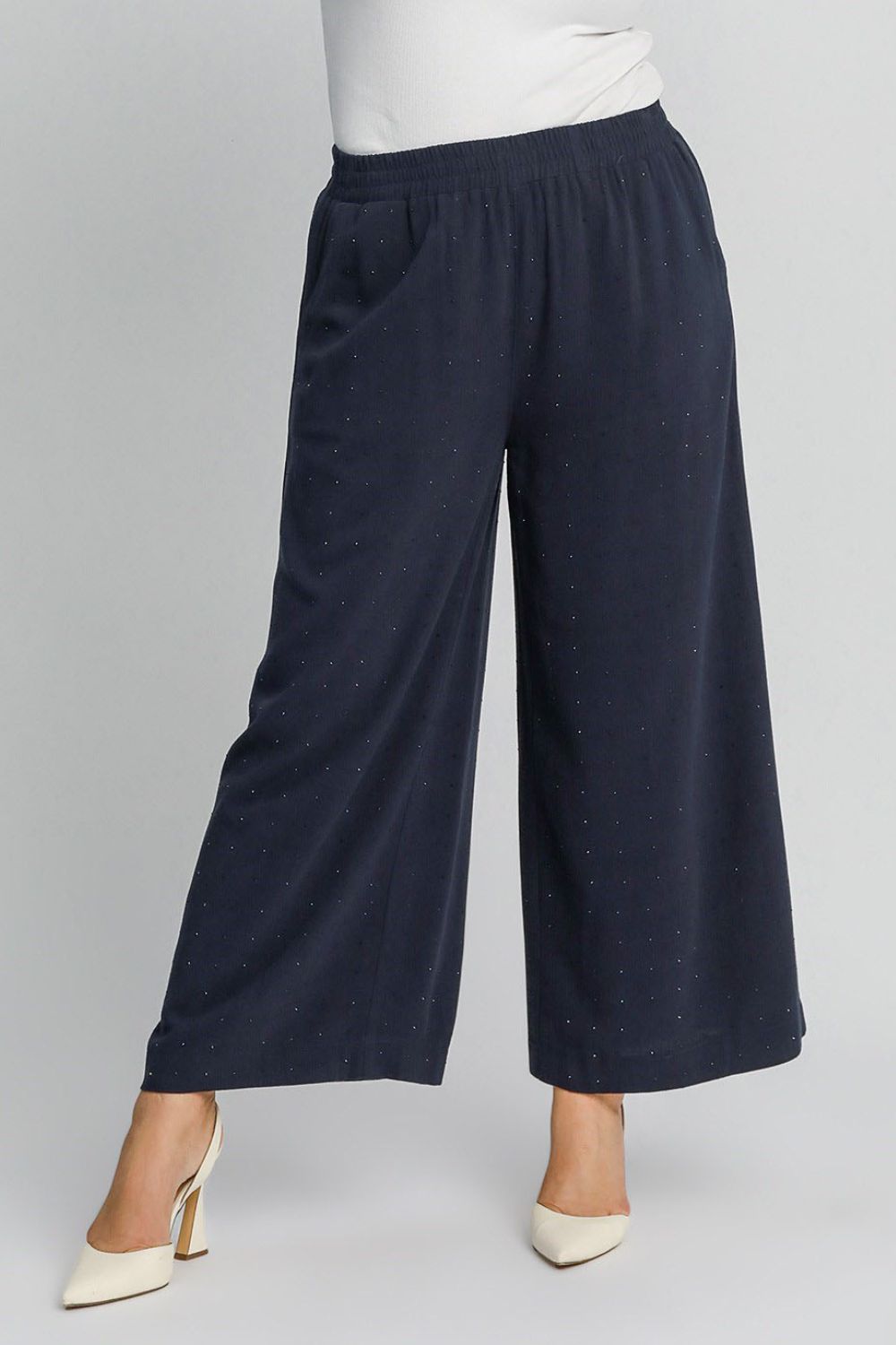 UMGEE - Dark Blue Rhinestone Wide - Leg Pants