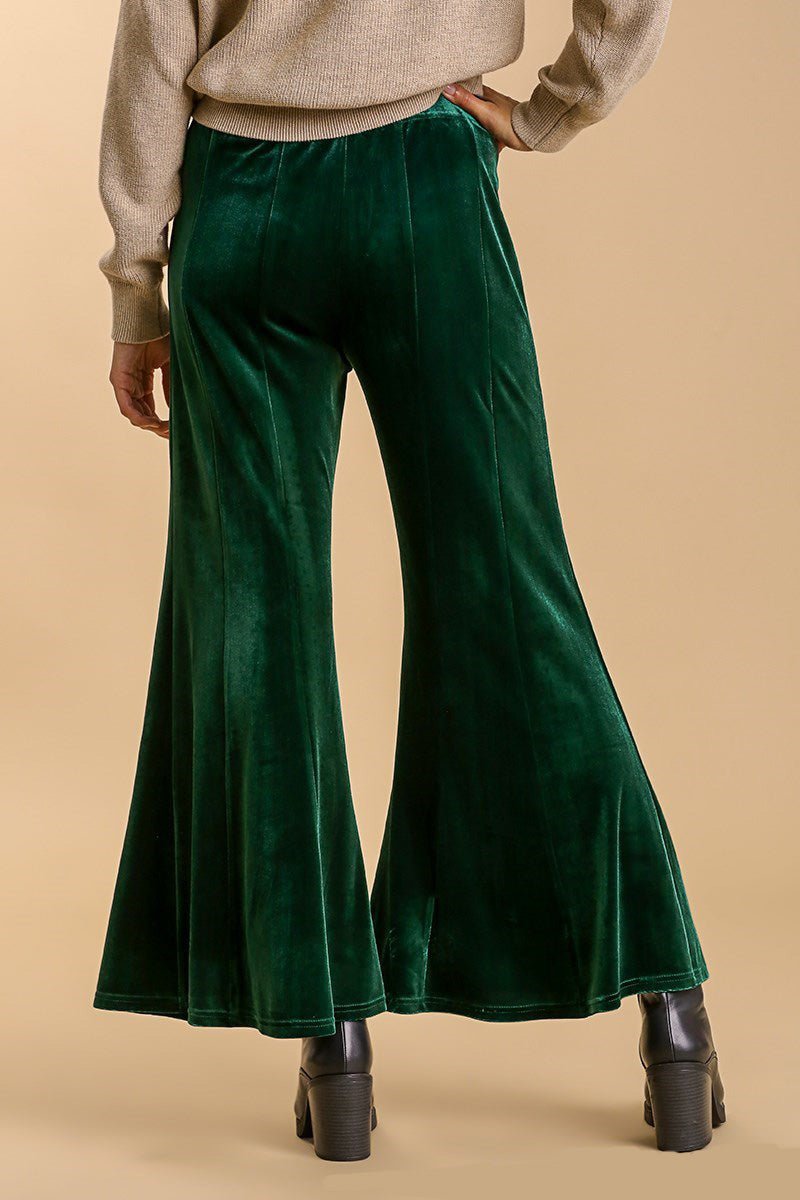 UMGEE - Dark Green High Rise Velvet Flare Pants