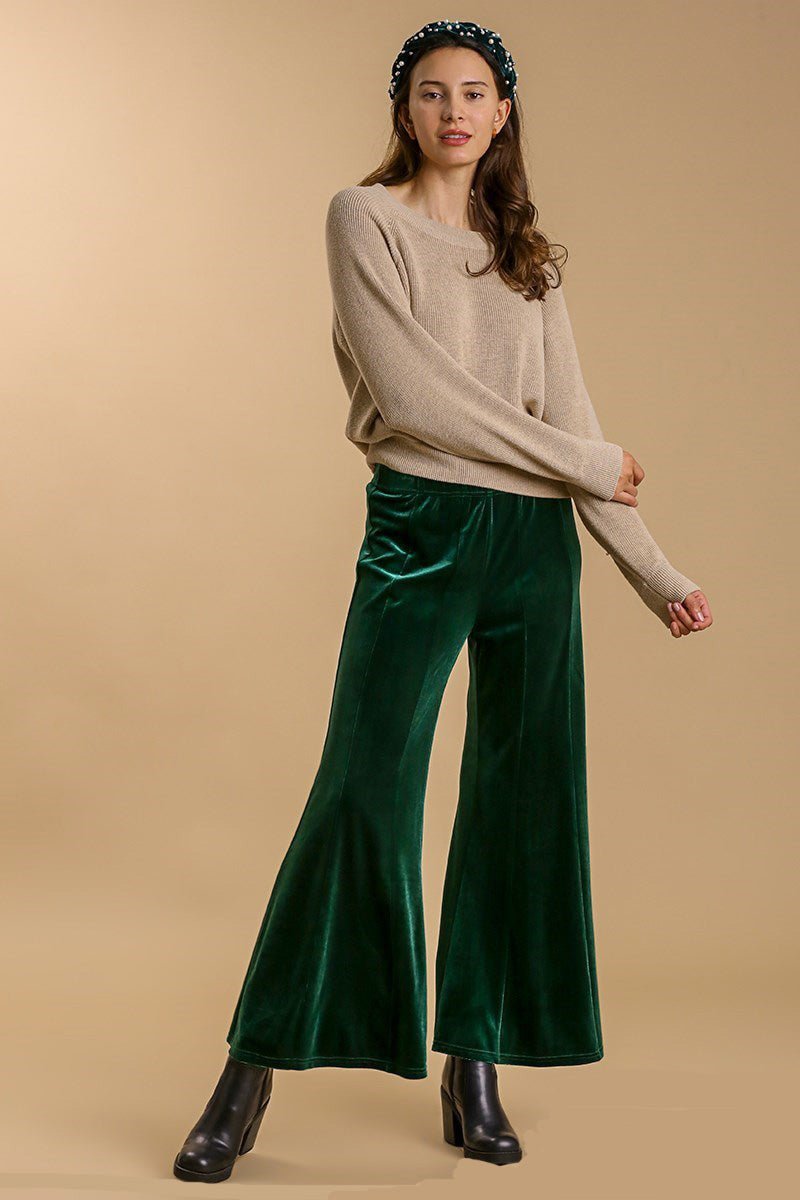 UMGEE - Dark Green High Rise Velvet Flare Pants