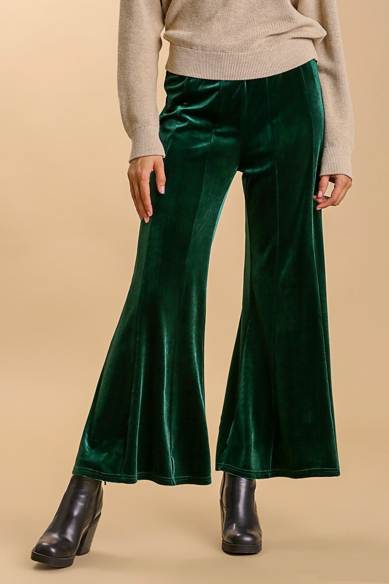 UMGEE - Dark Green High Rise Velvet Flare Pants