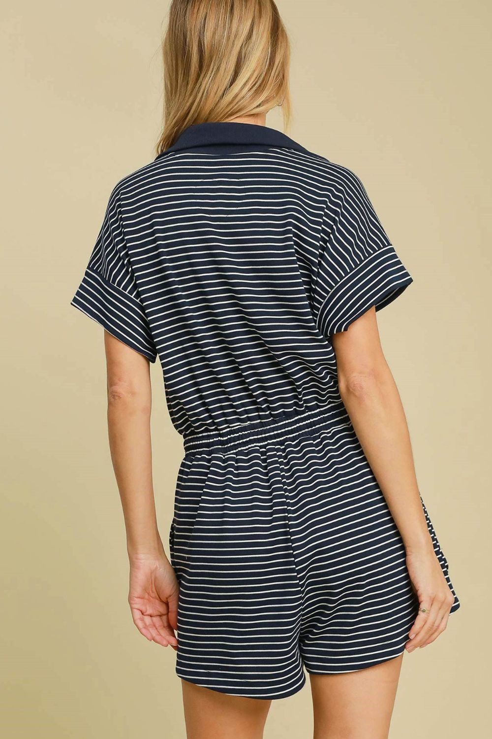 UMGEE - Dark Navy Striped Half - Zip Collared Romper