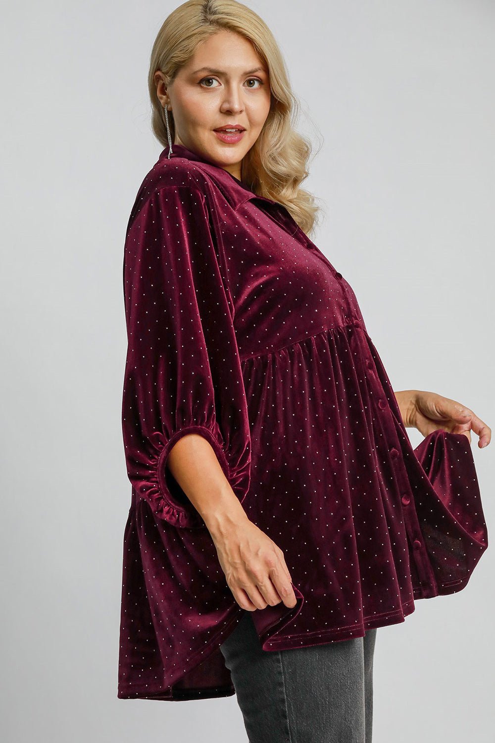 UMGEE - Ditsy Dot Velvet Top in Burgundy