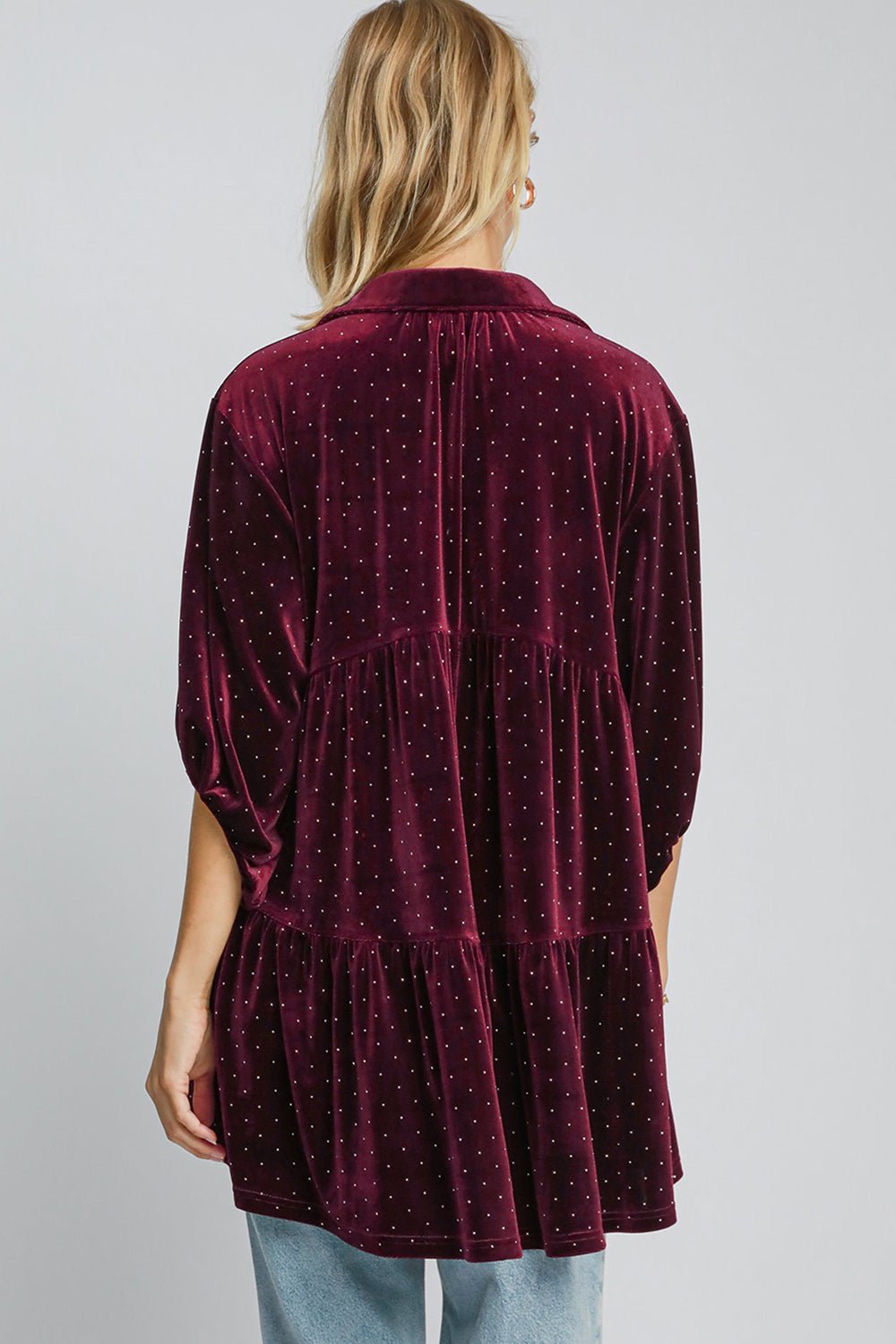 UMGEE - Ditsy Dot Velvet Top in Burgundy