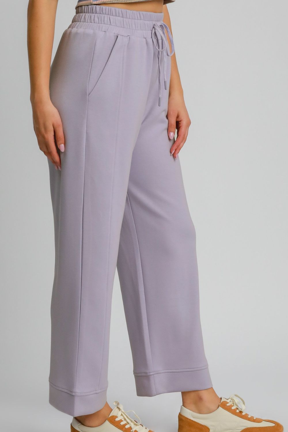 UMGEE - Drawstring Waist Wide Leg Athleisure Pants in Lavender