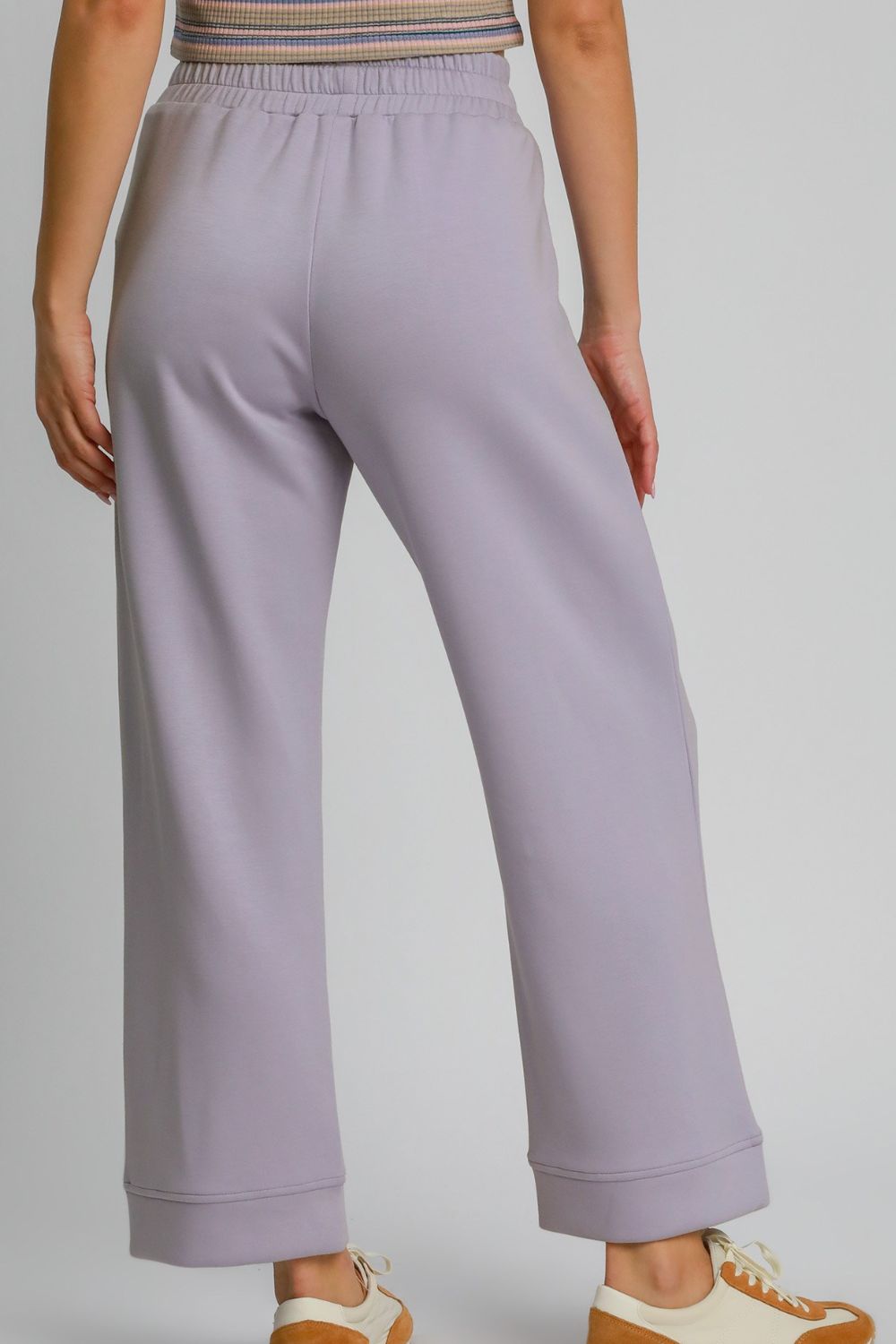 UMGEE - Drawstring Waist Wide Leg Athleisure Pants in Lavender