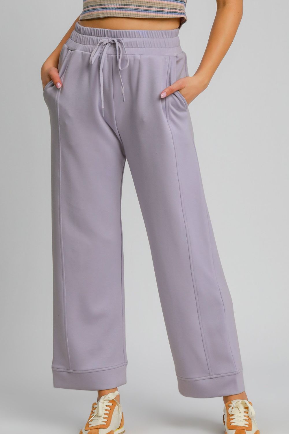 UMGEE - Drawstring Waist Wide Leg Athleisure Pants in Lavender