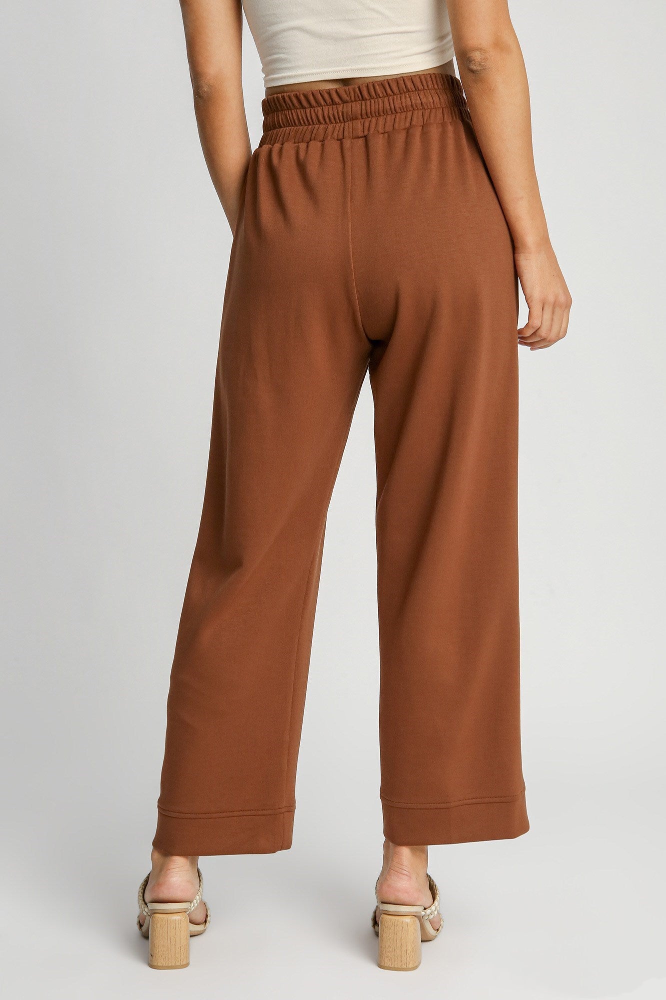 UMGEE - Drawstring Waist Wide Leg Athleisure Pants in Rust