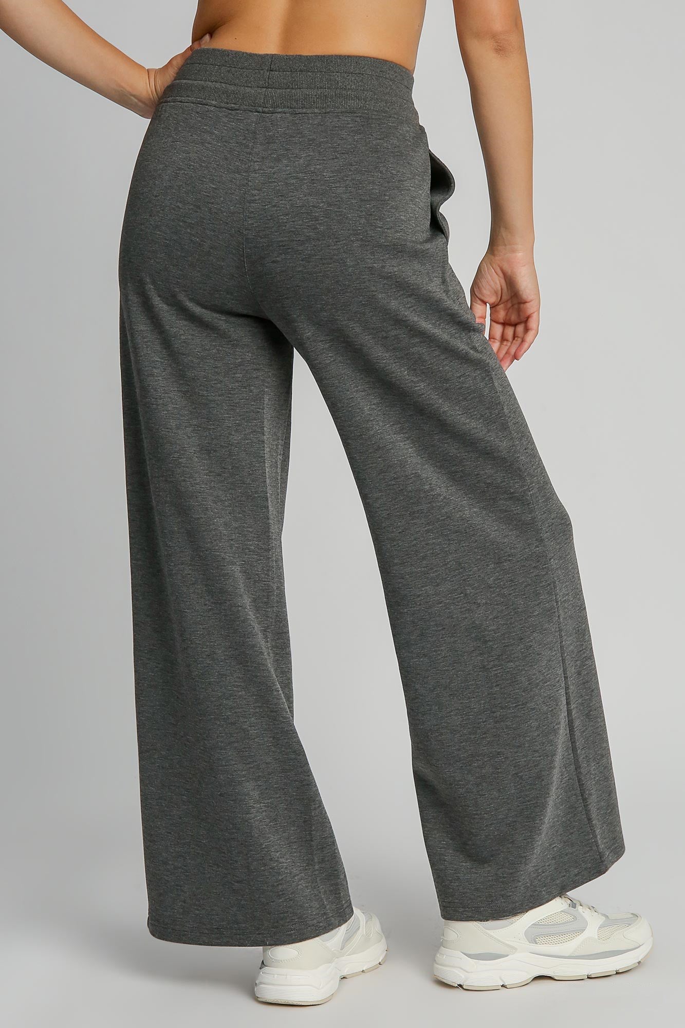 UMGEE - Drawstring Waist Wide Leg Pants in Charcoal