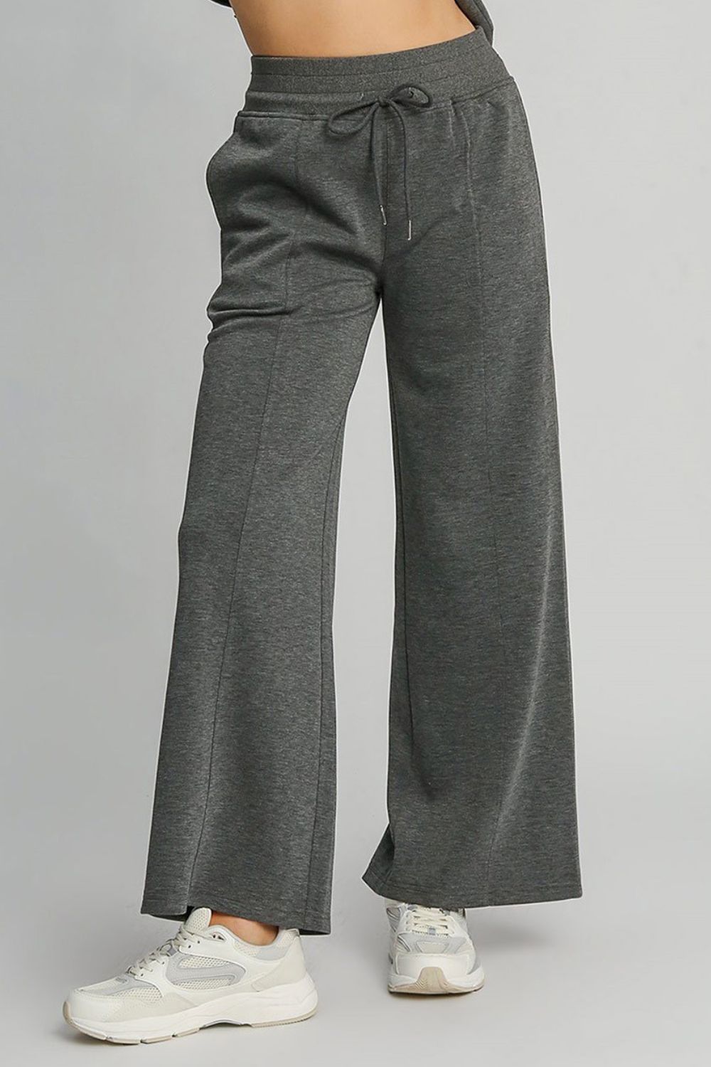 UMGEE - Drawstring Waist Wide Leg Pants in Charcoal