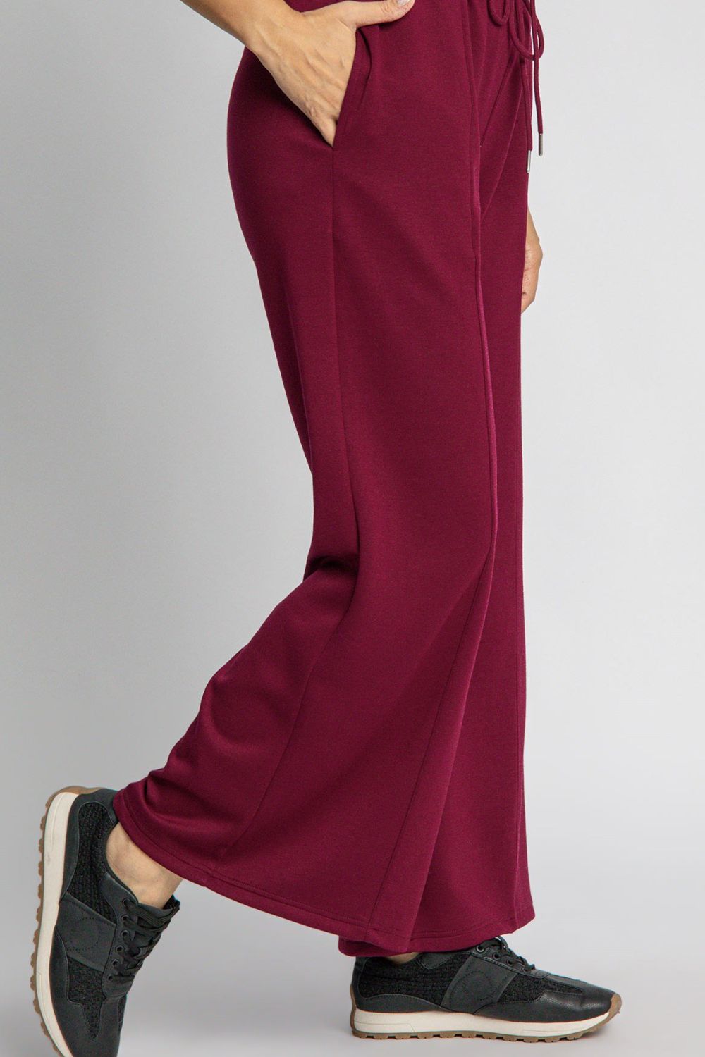 UMGEE - Drawstring Waist Wide Leg Pants in Merlot