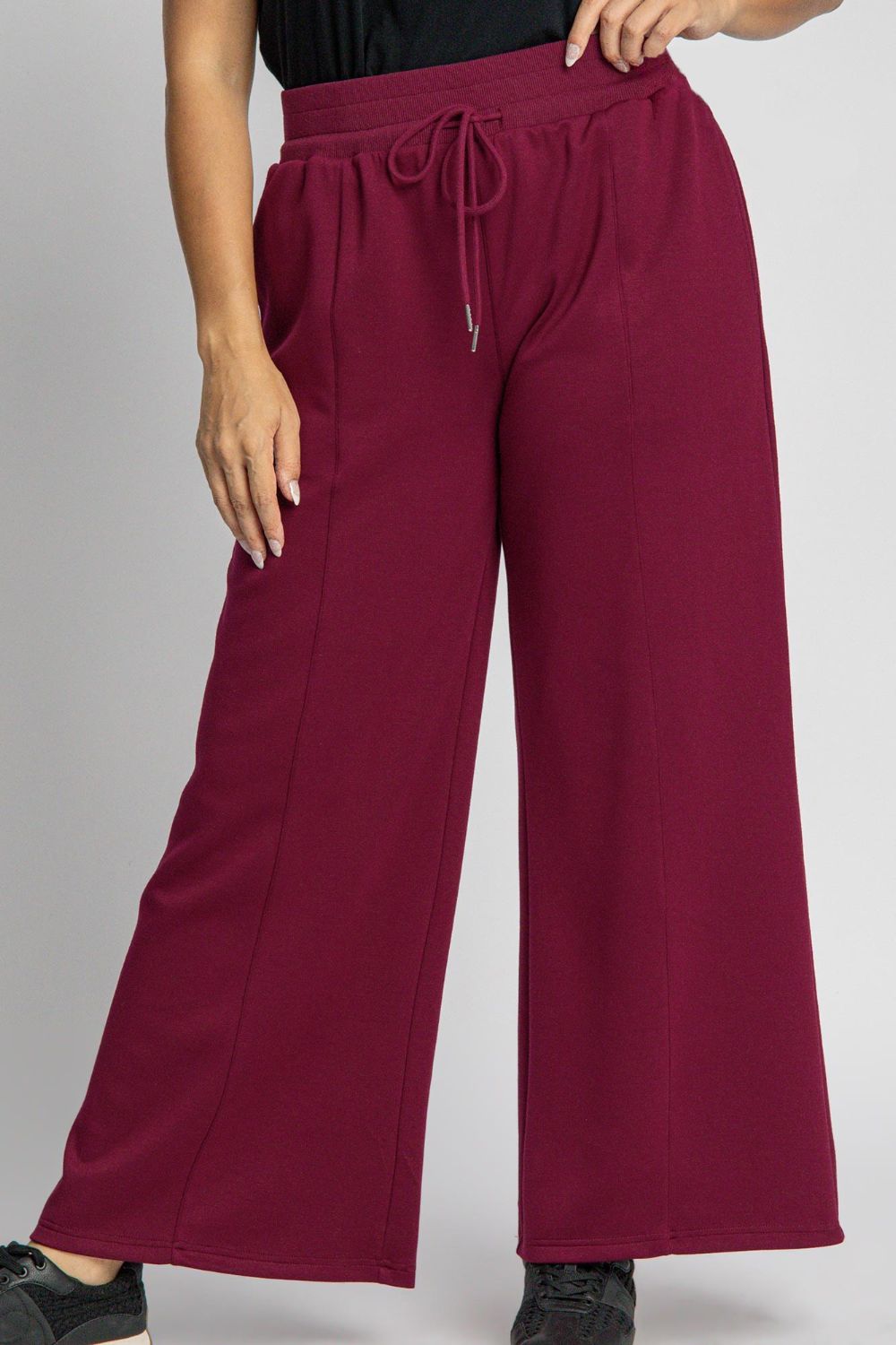 UMGEE - Drawstring Waist Wide Leg Pants in Merlot