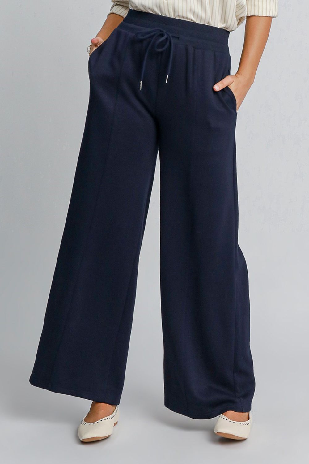 UMGEE - Drawstring Waist Wide Leg Pants in Midnight