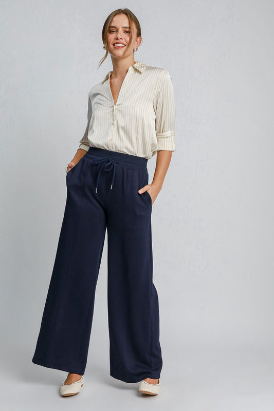 UMGEE - Drawstring Waist Wide Leg Pants in Midnight