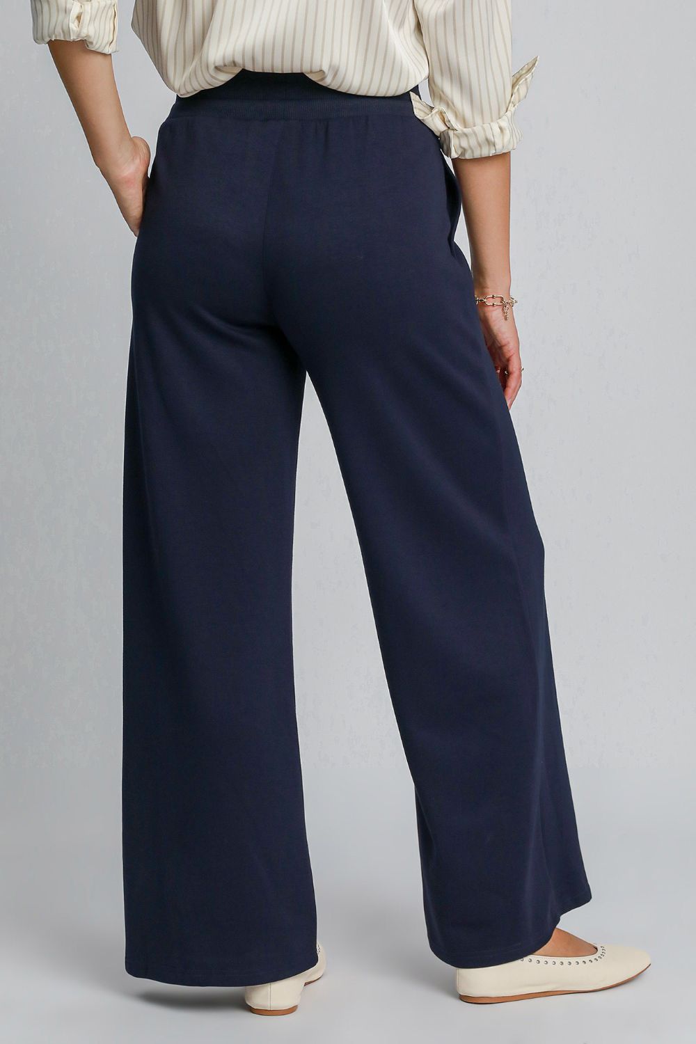 UMGEE - Drawstring Waist Wide Leg Pants in Midnight