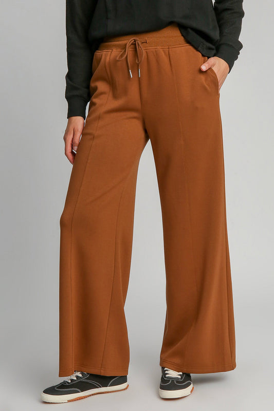 UMGEE - Drawstring Waist Wide Leg Pants in Terracotta