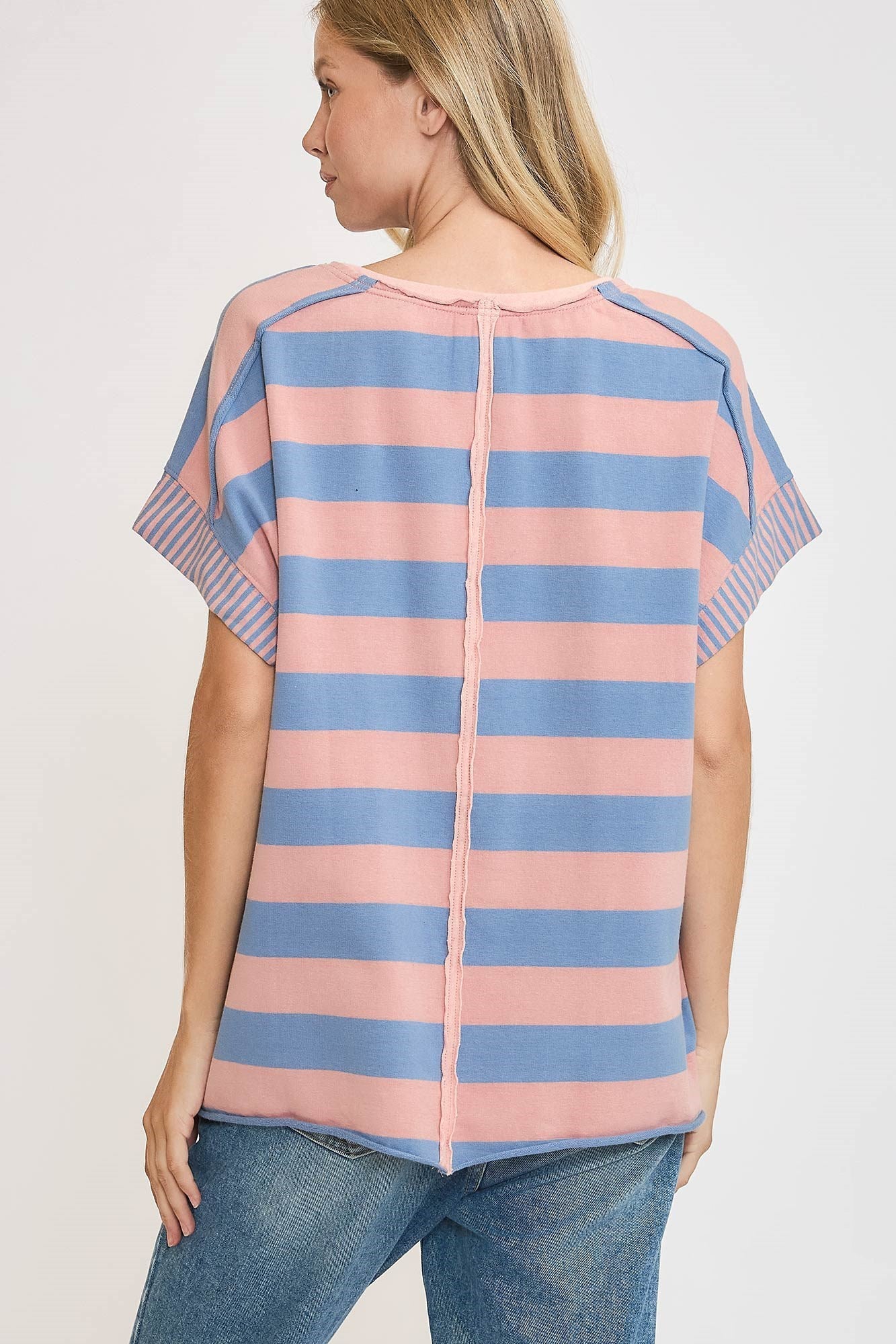 UMGEE - Dusty Blue Striped Peace Sign Patch T-Shirt