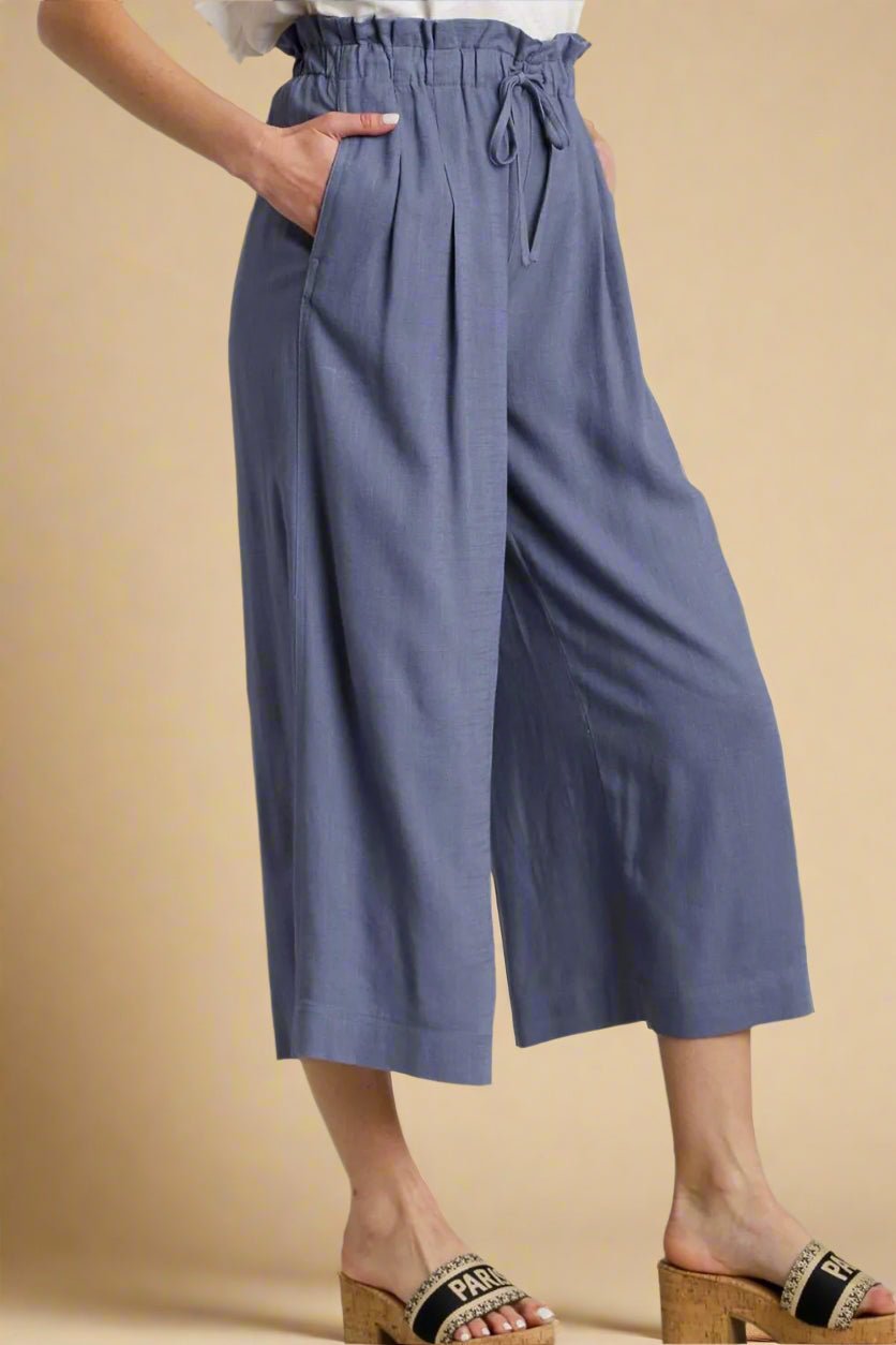 UMGEE - Dusty Blue Wide Leg Paperbag Pants