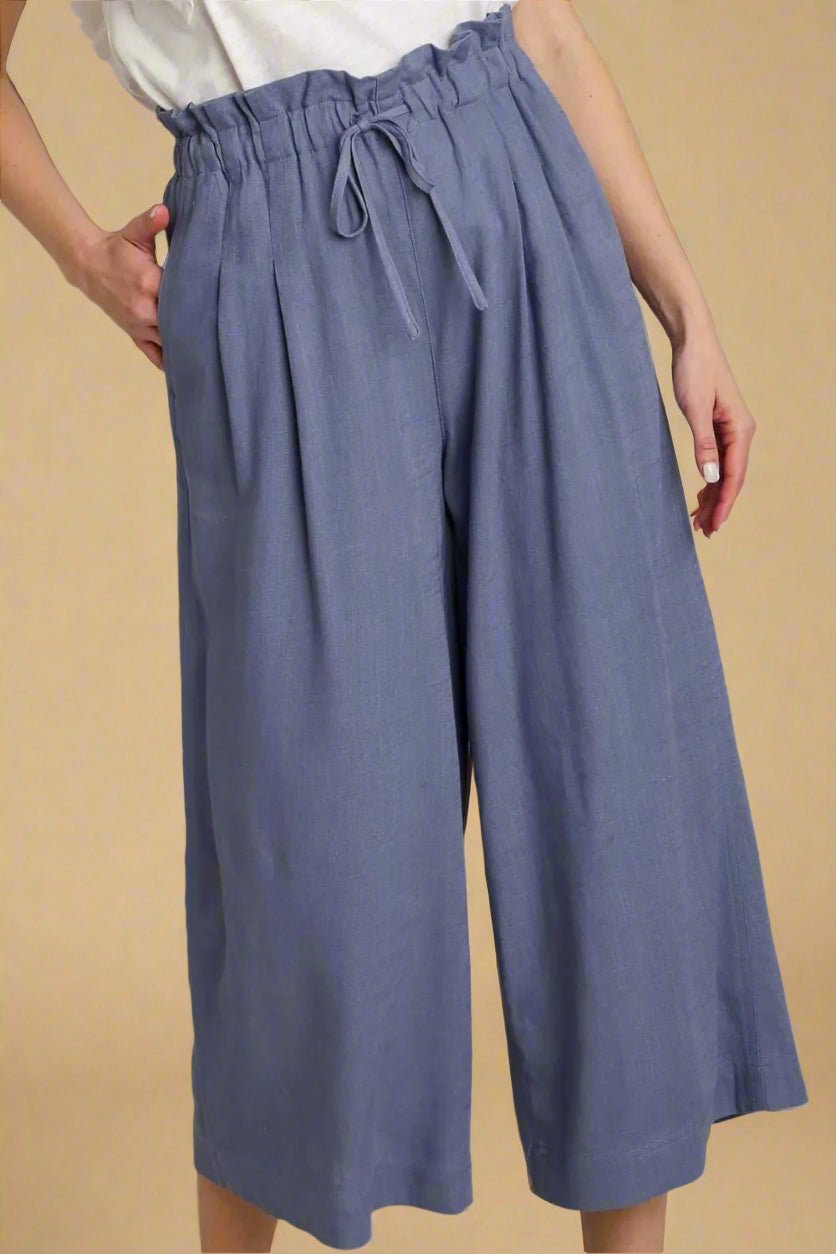 UMGEE - Dusty Blue Wide Leg Paperbag Pants