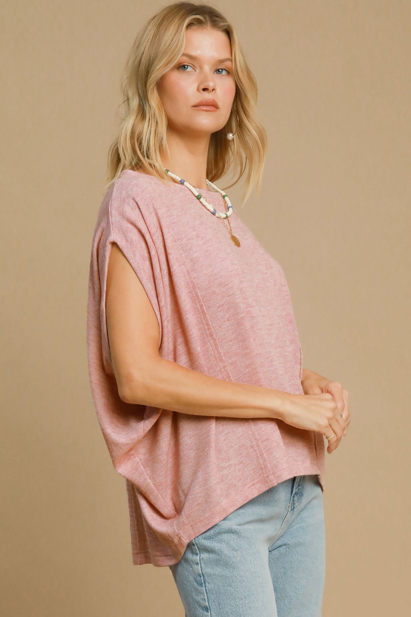 UMGEE - Dusty Pink Batwing Sleeve Knit Top