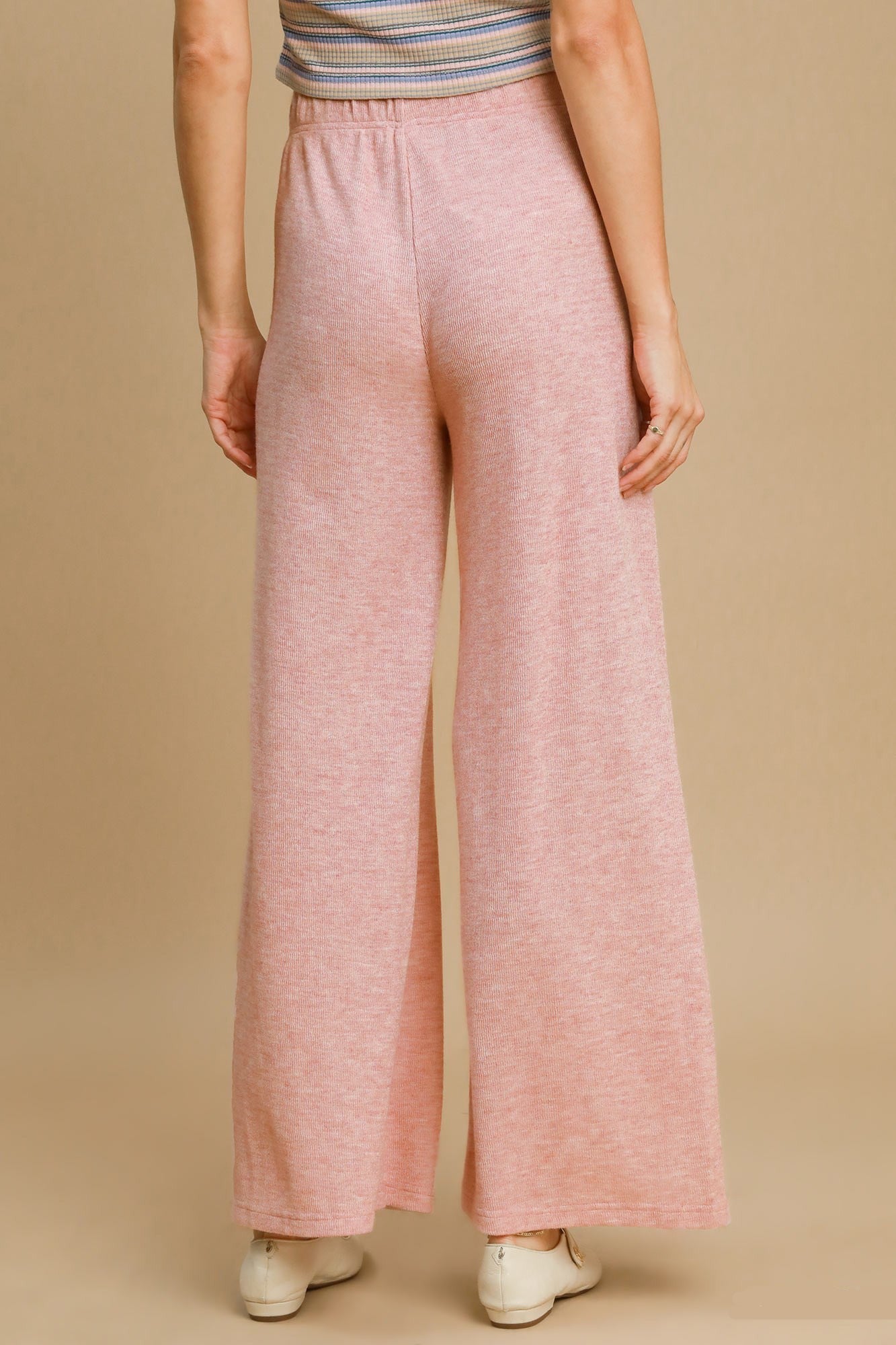 UMGEE - Dusty Pink Elastic Waist Wide Leg Knit Pants