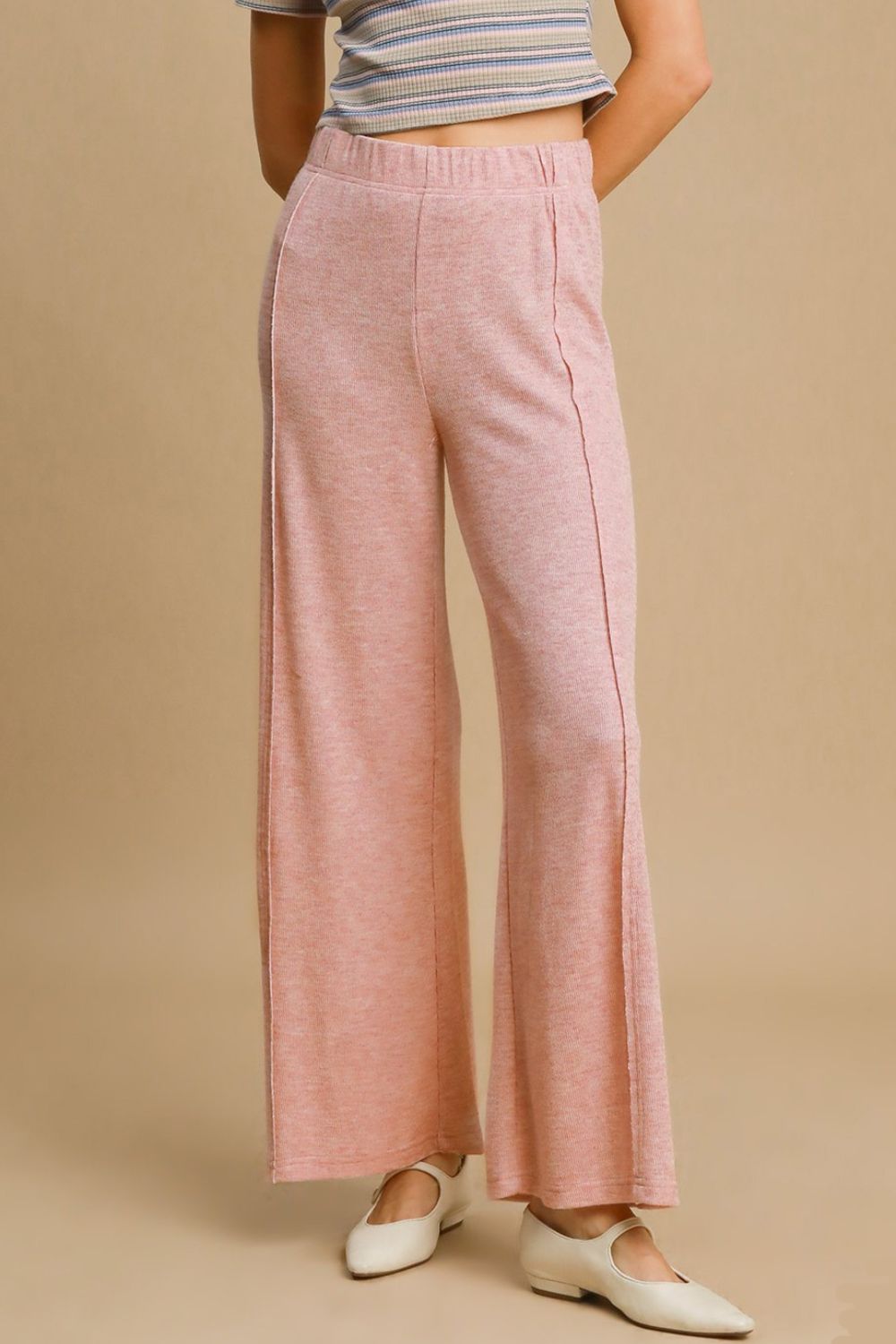 UMGEE - Dusty Pink Elastic Waist Wide Leg Knit Pants