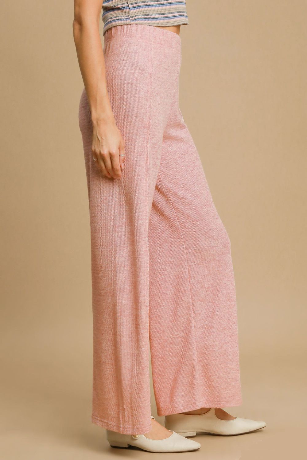 UMGEE - Dusty Pink Elastic Waist Wide Leg Knit Pants