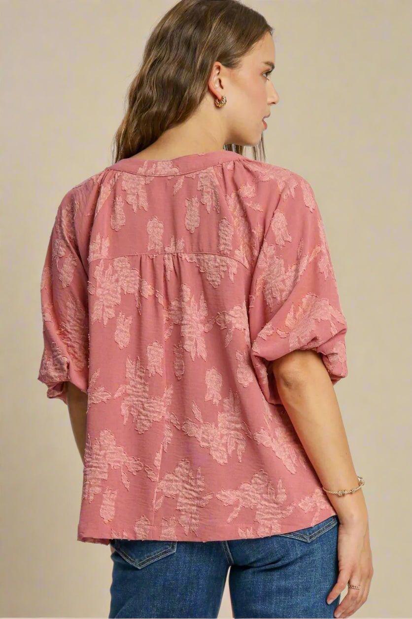 UMGEE - Dusty Rose Textured Split Neck Top