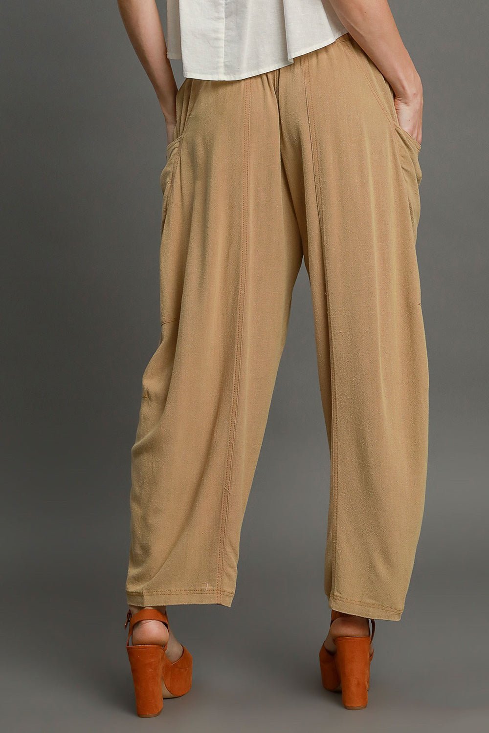 UMGEE - Elastic Waist Baggy Fit Pants in Latte