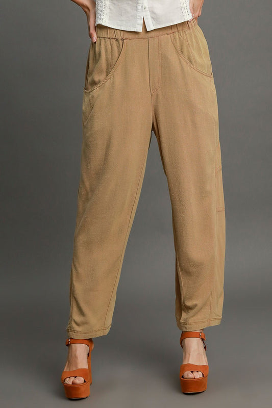 UMGEE - Elastic Waist Baggy Fit Pants in Latte