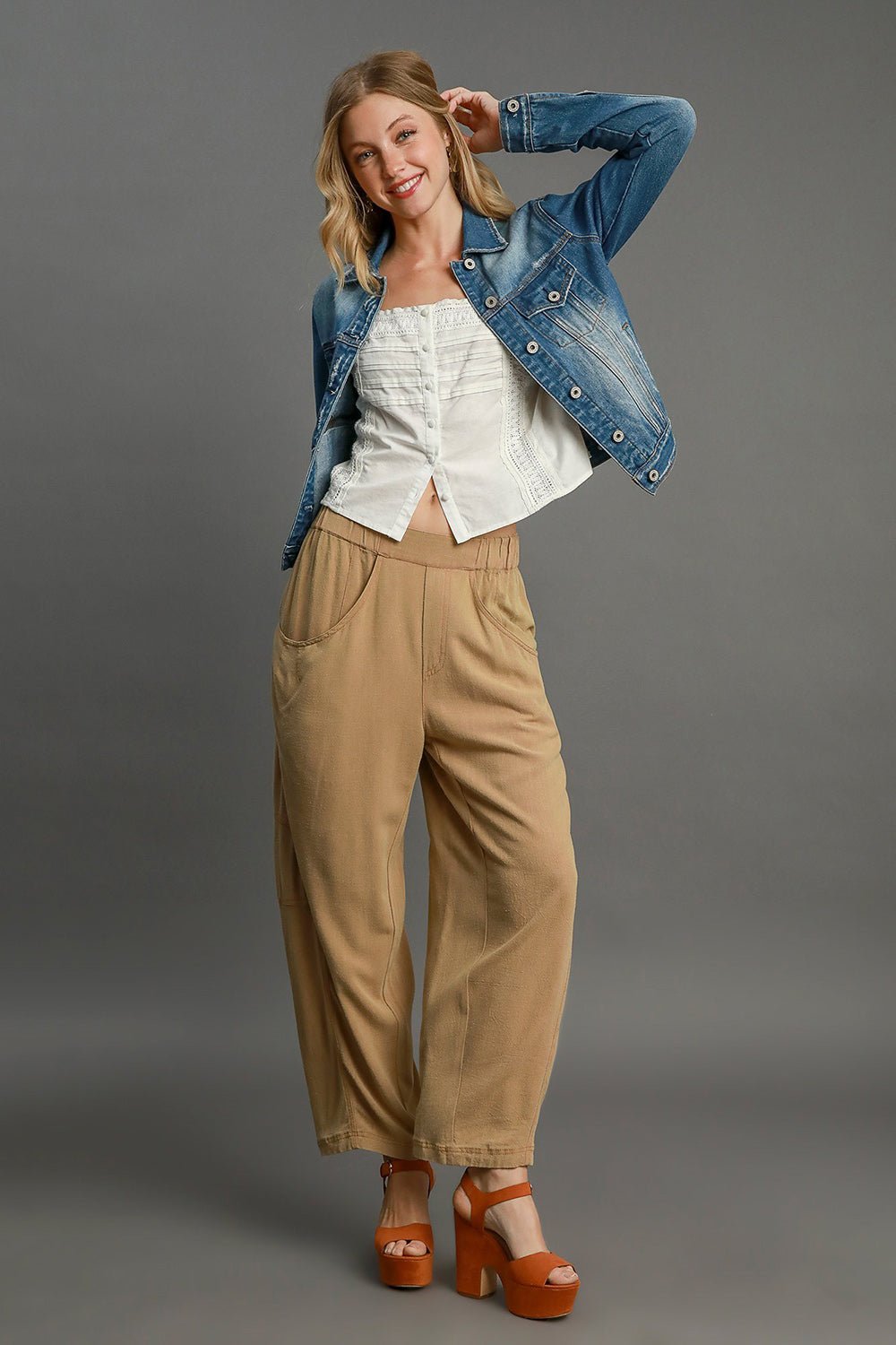 UMGEE - Elastic Waist Baggy Fit Pants in Latte