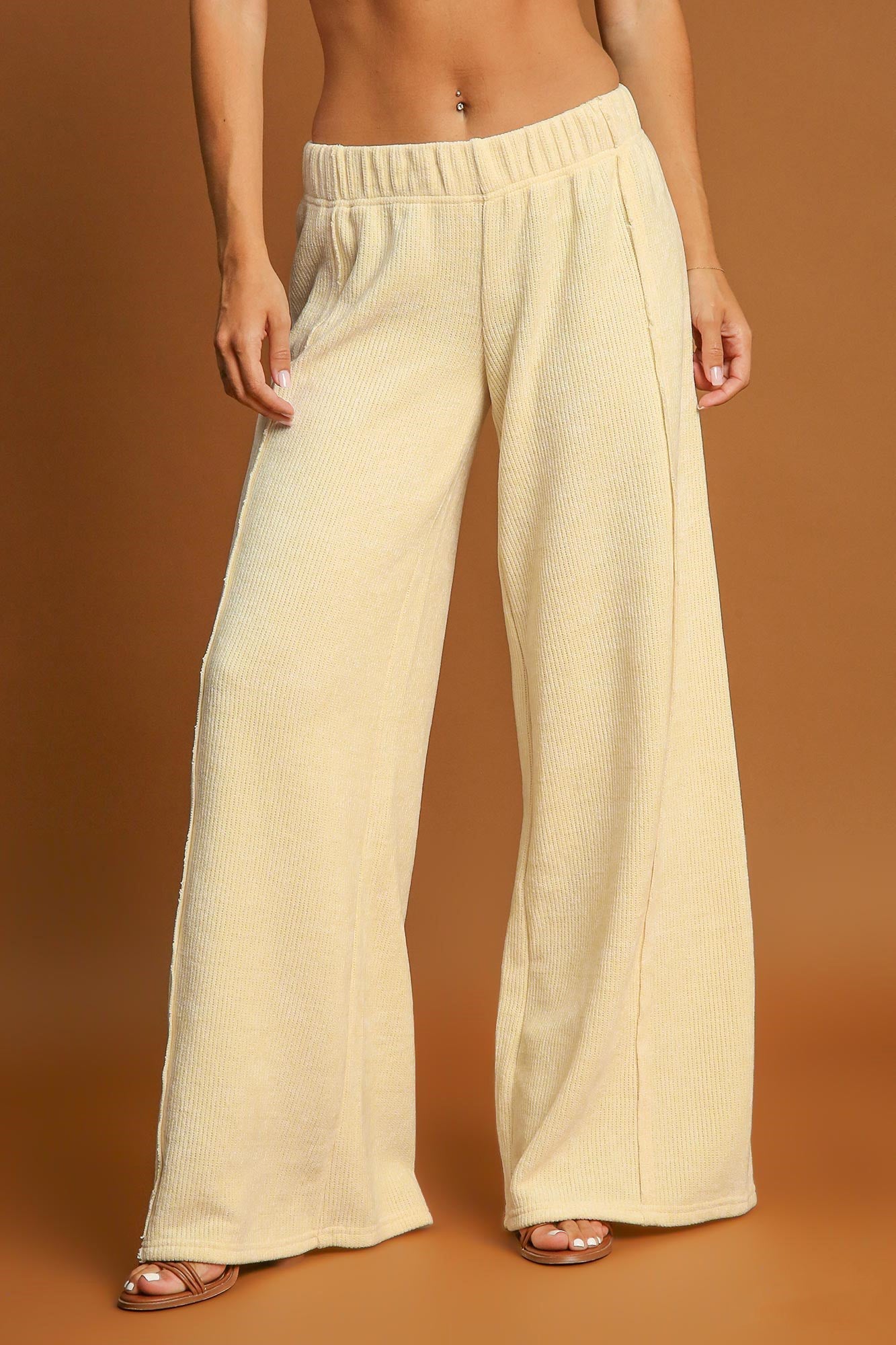 UMGEE - Elastic Waist Wide Leg Pants in Cream