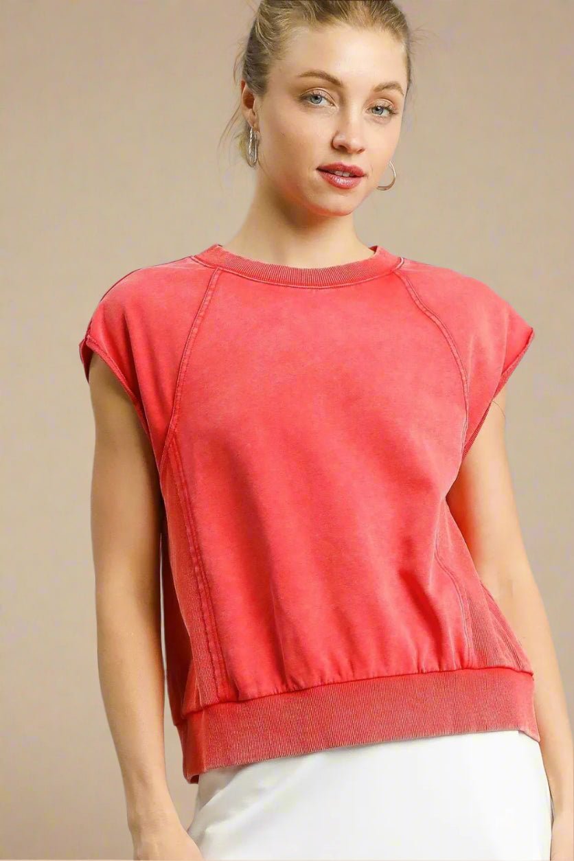 UMGEE - Faded Coral Cap Sleeve Crewneck Sweatshirt
