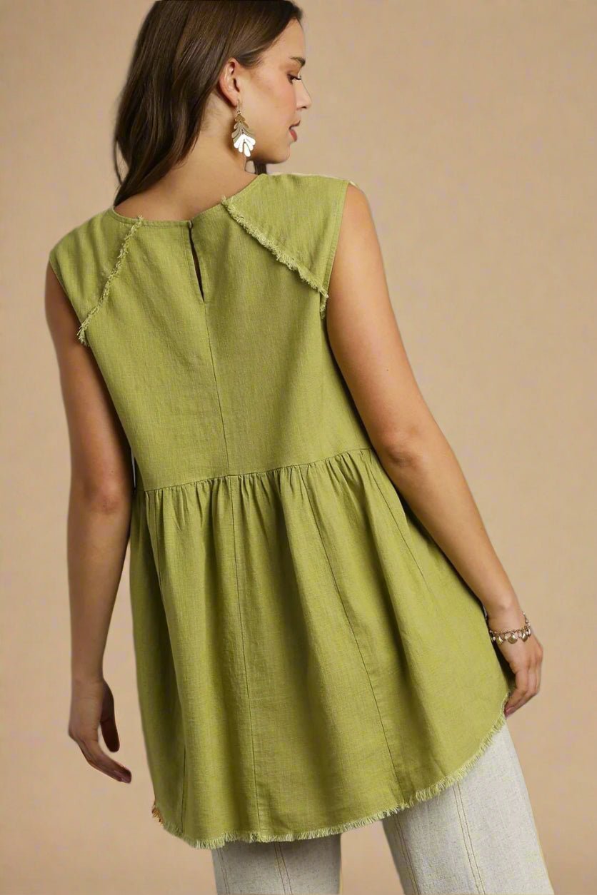 UMGEE - Frayed Babydoll Sleeveless Top in Olive