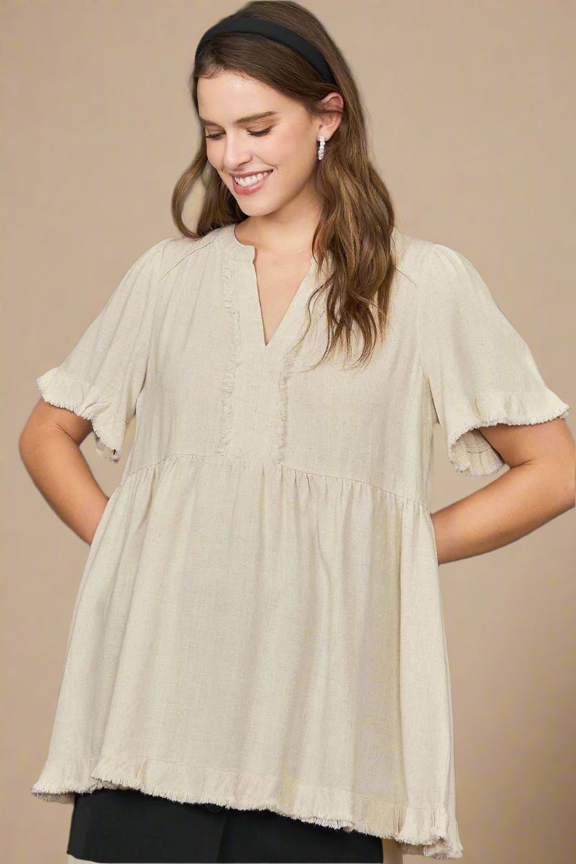 UMGEE - Frayed Babydoll Tunic Top in Natural