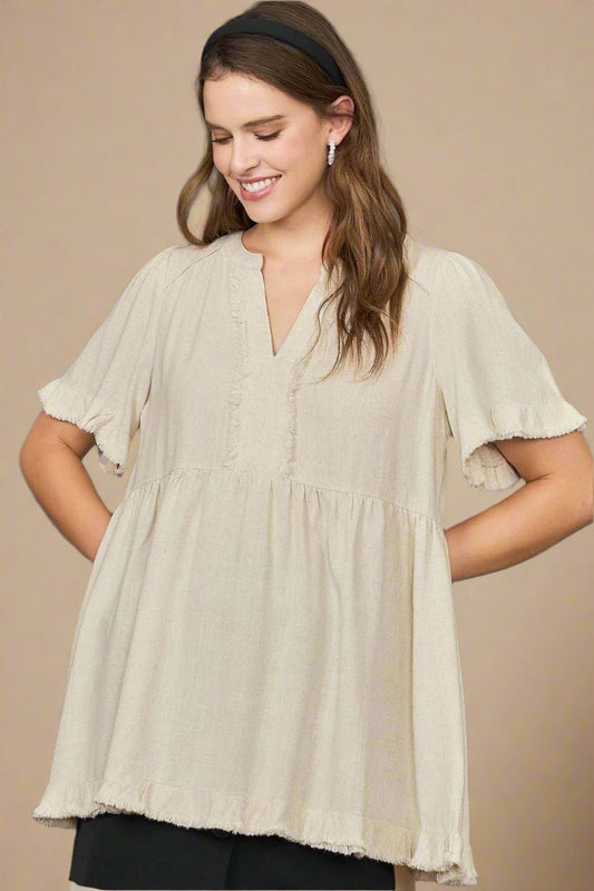 UMGEE - Frayed Babydoll Tunic Top in Natural