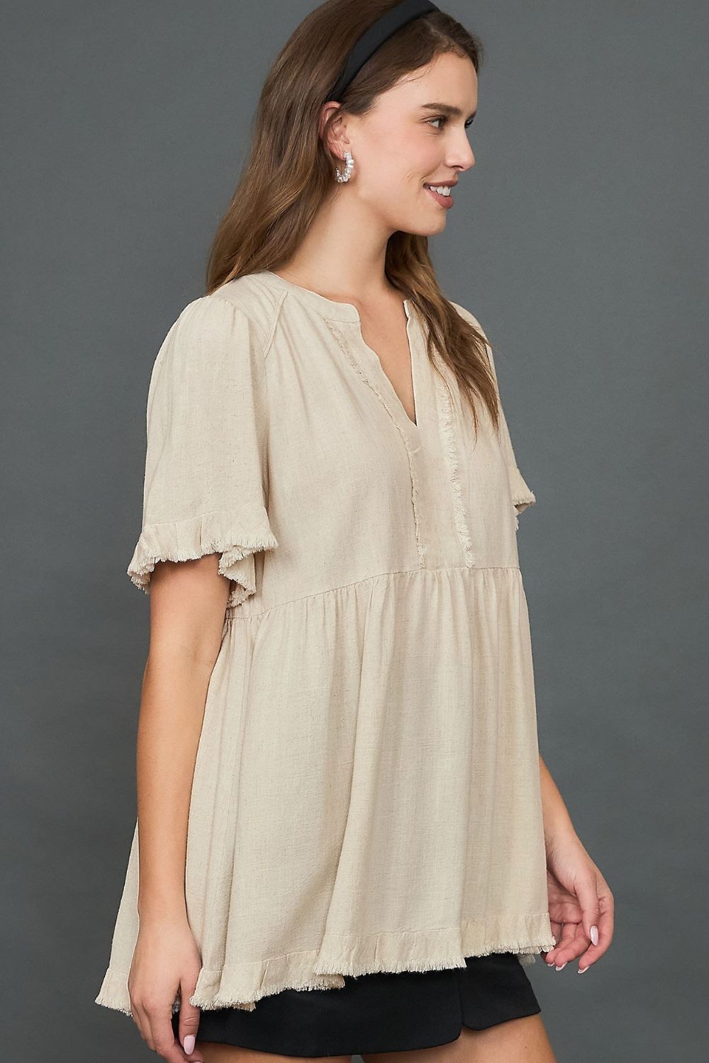 UMGEE - Frayed Babydoll Tunic Top in Natural