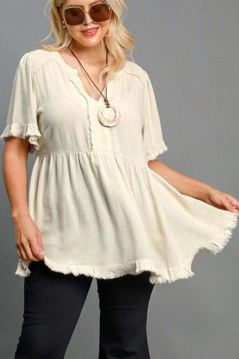 UMGEE - Frayed Babydoll Tunic Top in Natural