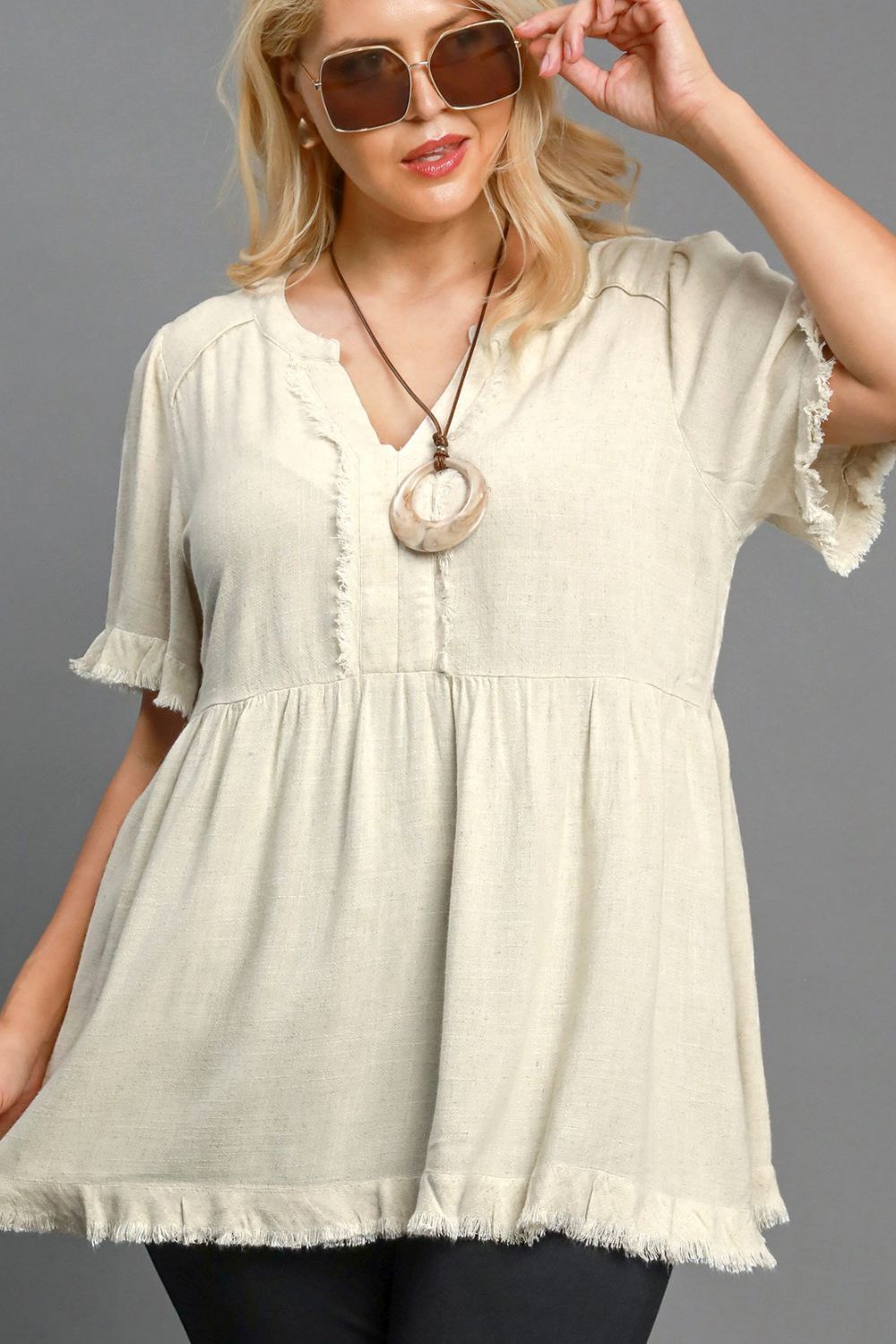 UMGEE - Frayed Babydoll Tunic Top in Natural