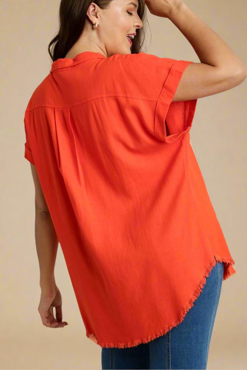 UMGEE - Frayed Edge Button - Up Shirt in Papaya