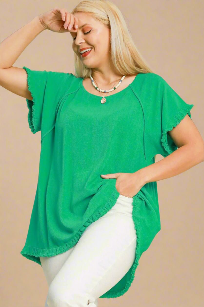 UMGEE - Frayed Edge High - Low Tunic – Kelly Green
