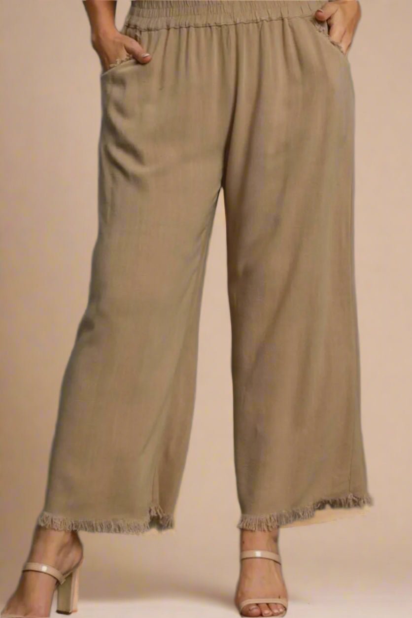UMGEE - Frayed Hem Taupe Wide Leg Pants