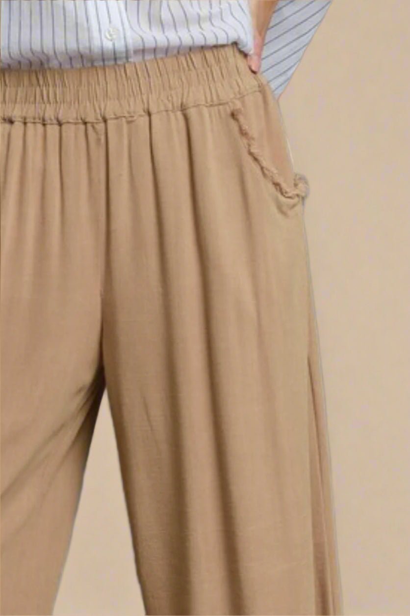 UMGEE - Frayed Hem Taupe Wide Leg Pants