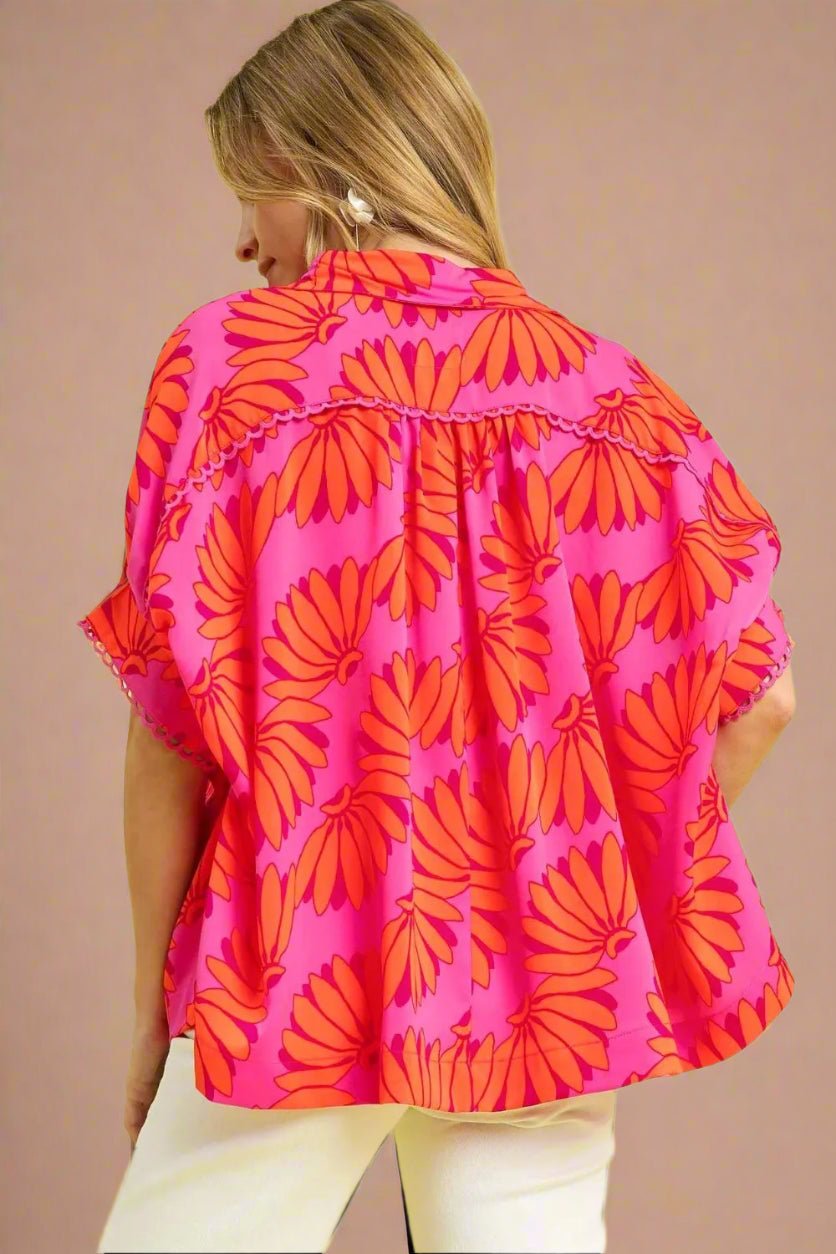 UMGEE - Fuchsia & Orange Floral Button Down Blouse