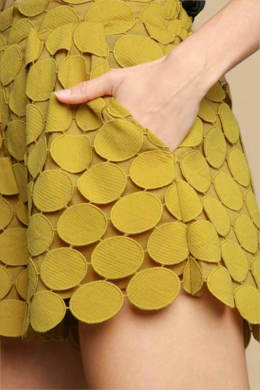 UMGEE - Golden Olive Circle Appliqué Mini Shorts