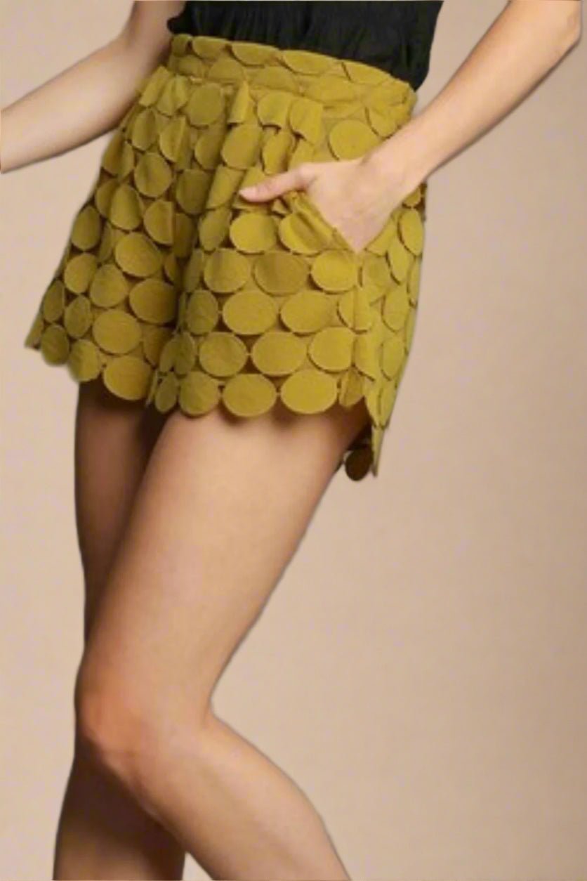 UMGEE - Golden Olive Circle Appliqué Mini Shorts