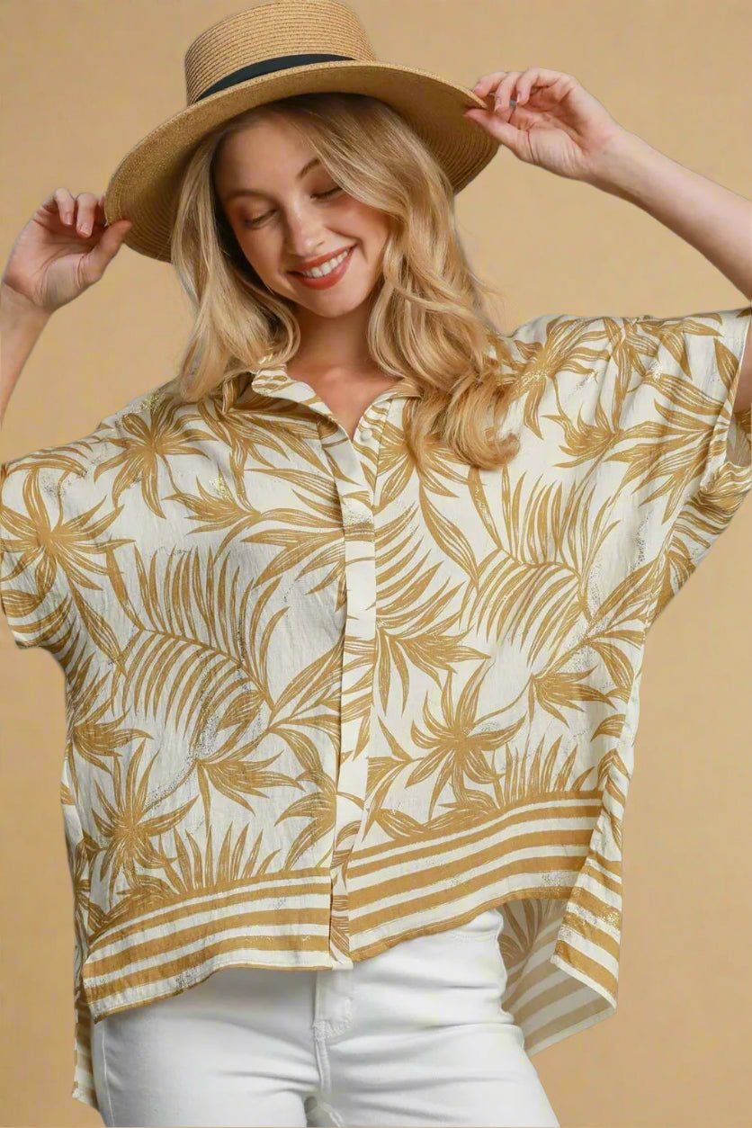 UMGEE - Golden Palm Print Dolman Shirt